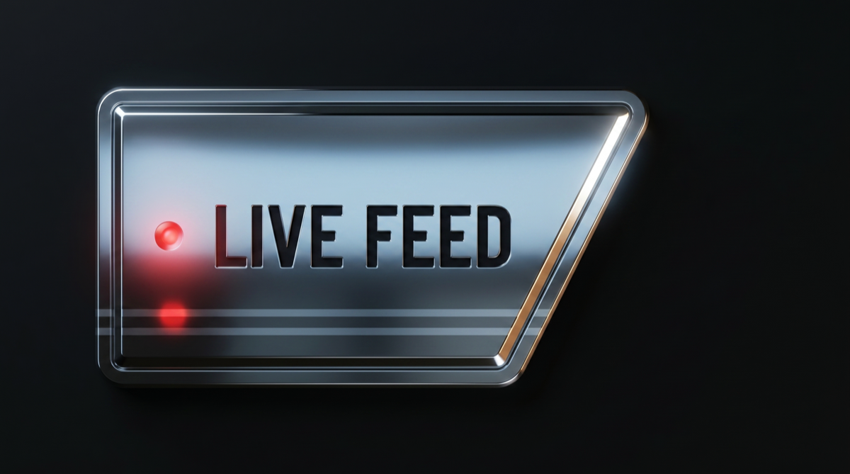 The Ticker LIVE FEED chassis rendered in chrome